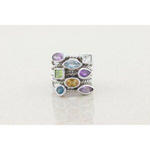 Sterling Silver Amethyst, Peridot, Citrine, Blue Topaz, White Topaz Ring 6.5